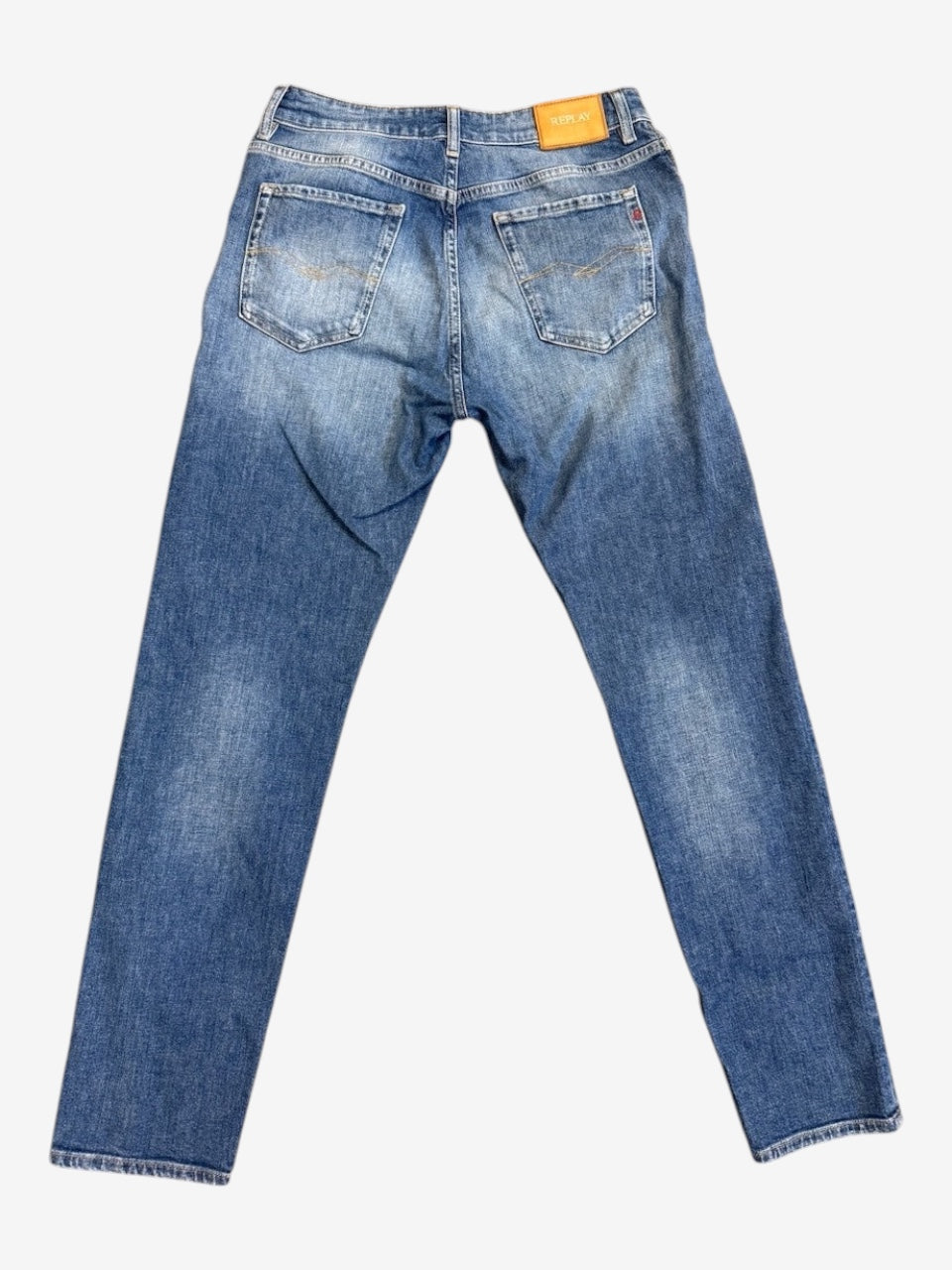 Nordic Jeans Co. REPLAY Marty regular fit denim jeans in medium blue wash with back pocket embroidery and leather patch