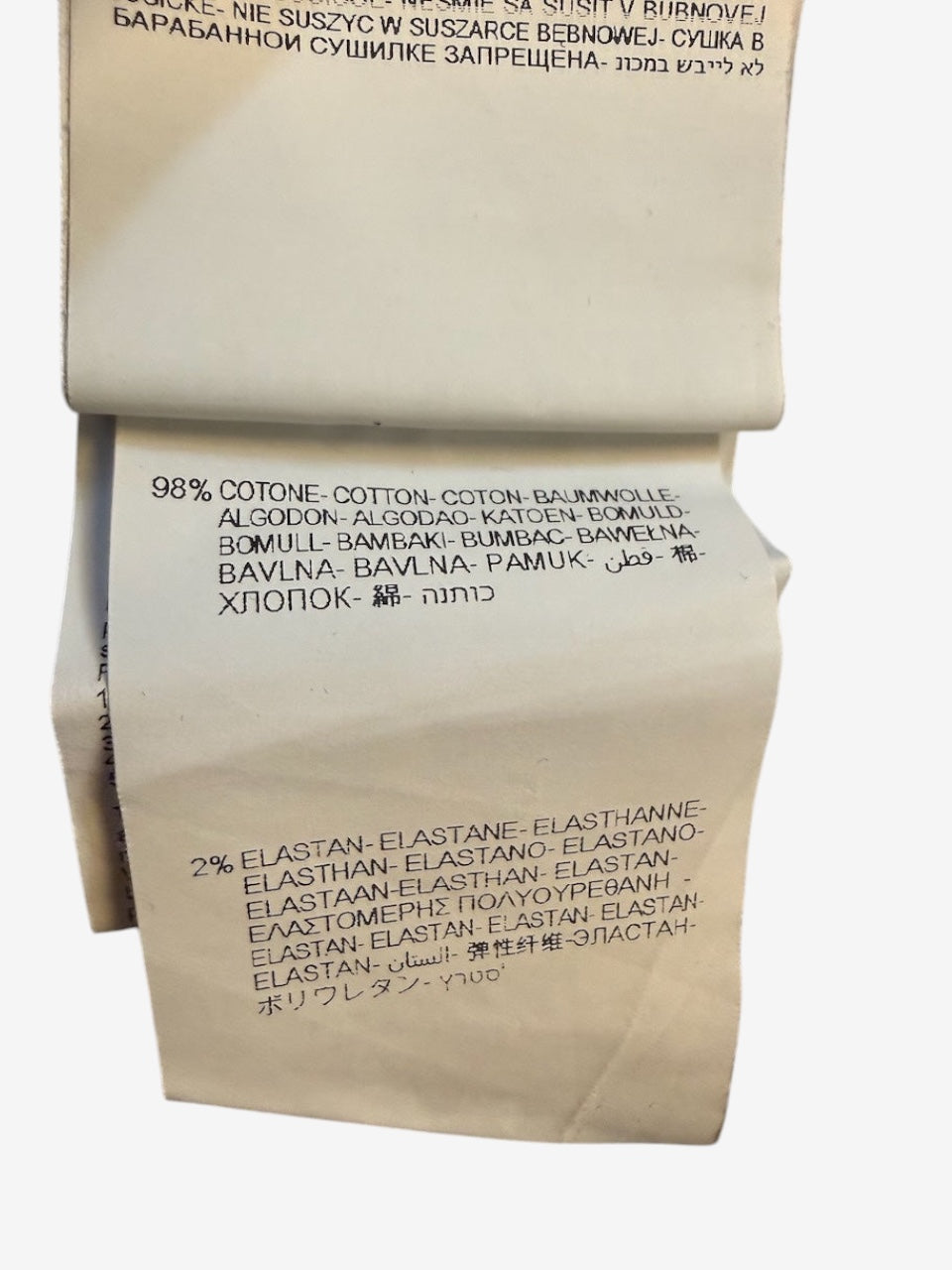 Nordic Jeans Co. Replay Waitom denim jeans fabric composition label showing 98 percent cotton and 2 percent elastane